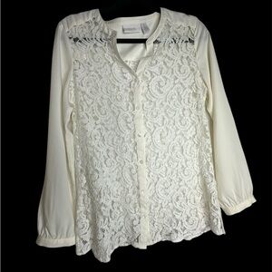 Chico's Cream Long Sleeve Embellished Blouse